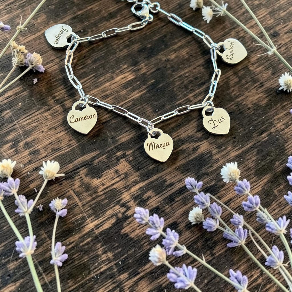 Personalised Small 5 Heart Pendant Bracelet