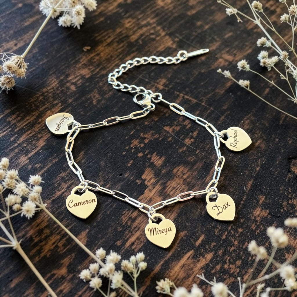 Personalised Small 5 Heart Pendant Bracelet